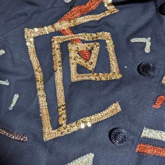 Vtg 1990s Anage Black Tribal Geometric Embroidered Button Up Jacket Sz M NWT - Picture 3 of 4